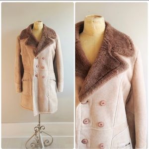 Large Vintage Sheepskin Shearling Coat Womens Winter Boho Jacket Penny Lane